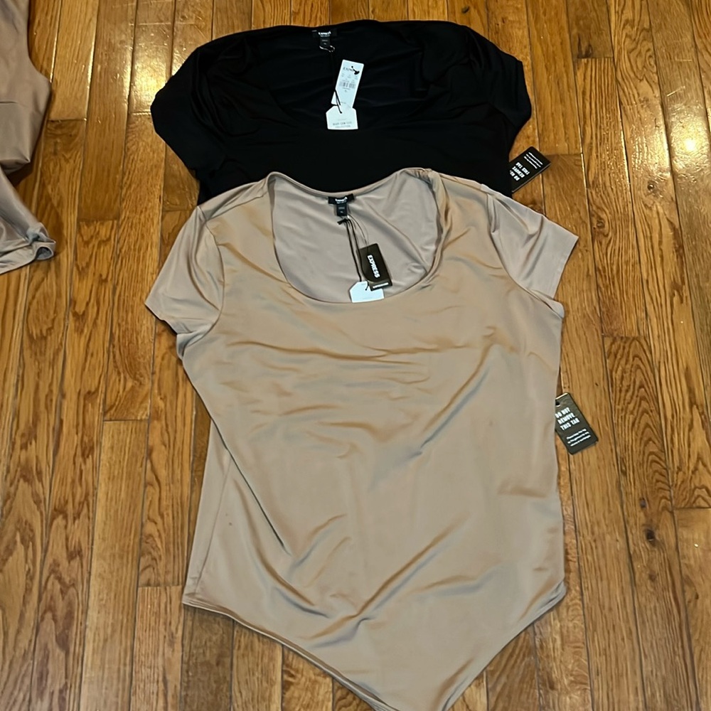 Express NWT size XL bodysuits.  Set of 2.  Camel and black.  Short sleeve